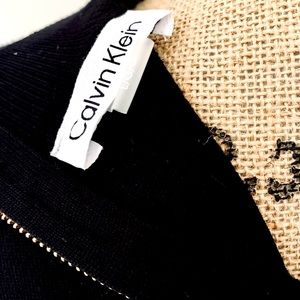New Without Tags Calvin Klein Black Sweater Gold Zip Sweater Dress With Tie